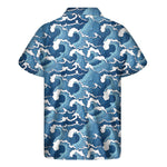 Blue Japanese Wave Pattern Print Men's Short Sleeve Shirt