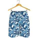 Blue Japanese Wave Pattern Print Men's Shorts