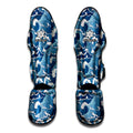 Blue Japanese Wave Pattern Print Muay Thai Shin Guards