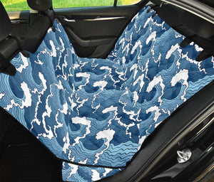 Blue Japanese Wave Pattern Print Pet Car Back Seat Cover