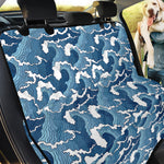 Blue Japanese Wave Pattern Print Pet Car Back Seat Cover