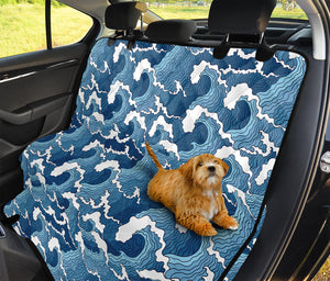 Blue Japanese Wave Pattern Print Pet Car Back Seat Cover