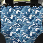 Blue Japanese Wave Pattern Print Pet Car Back Seat Cover