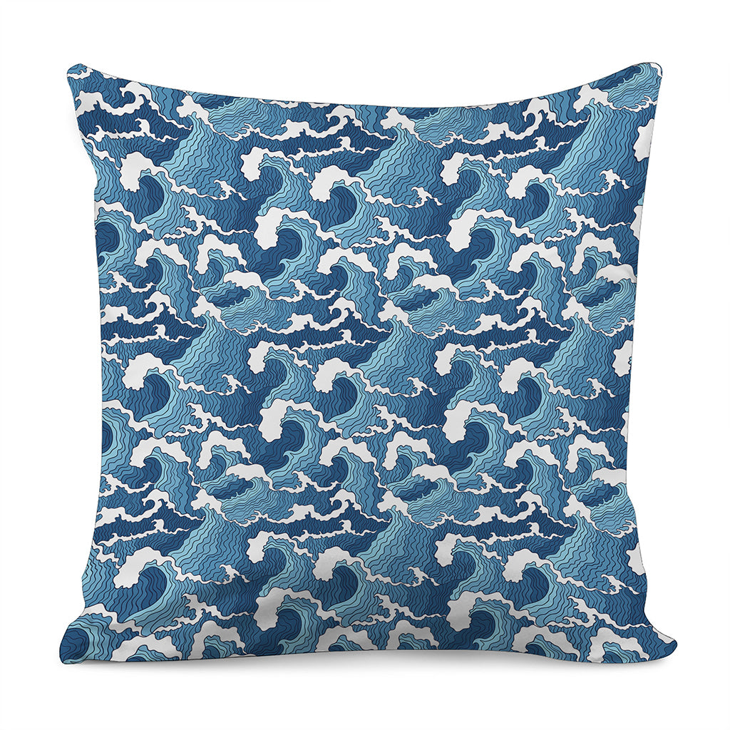 Blue Japanese Wave Pattern Print Pillow Cover