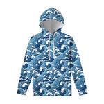 Blue Japanese Wave Pattern Print Pullover Hoodie