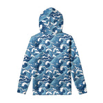 Blue Japanese Wave Pattern Print Pullover Hoodie