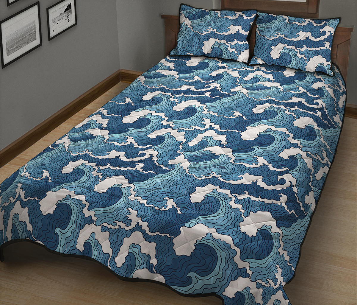 Blue Wave Pattern Print Bed Set GearFrost