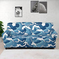 Blue Japanese Wave Pattern Print Sofa Cover