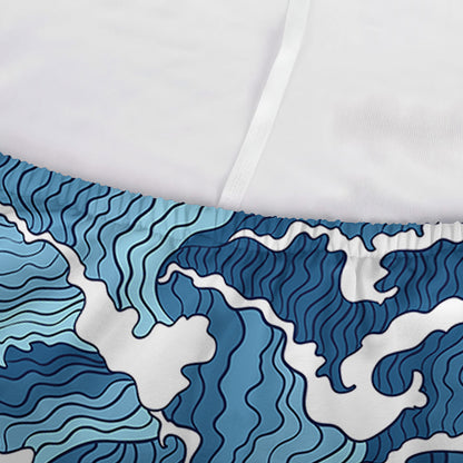 Blue Japanese Wave Pattern Print Sofa Cover