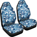 Blue Japanese Wave Pattern Print Universal Fit Car Seat Covers