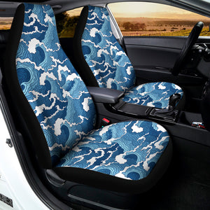 Blue Japanese Wave Pattern Print Universal Fit Car Seat Covers