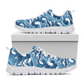 Blue Japanese Wave Pattern Print White Running Shoes