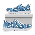 Blue Japanese Wave Pattern Print White Sneakers