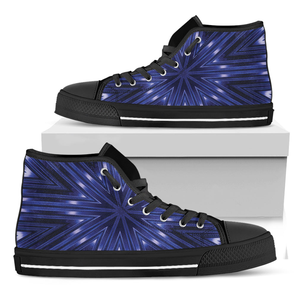 Blue Kaleidoscope Print Black High Top Shoes