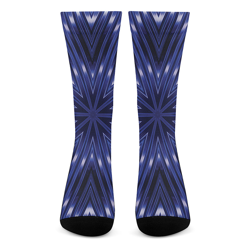 Blue Kaleidoscope Print Crew Socks