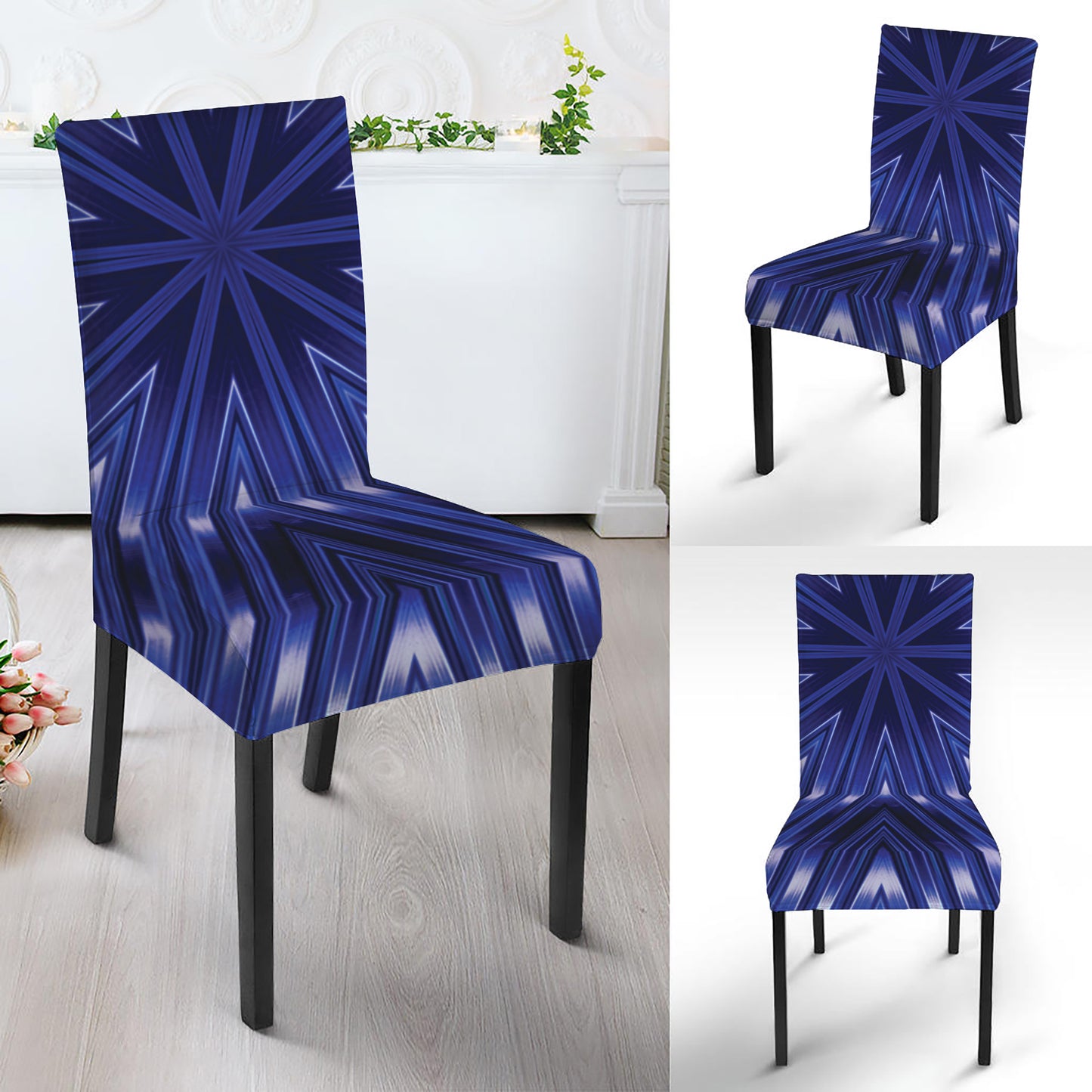 Blue Kaleidoscope Print Dining Chair Slipcover