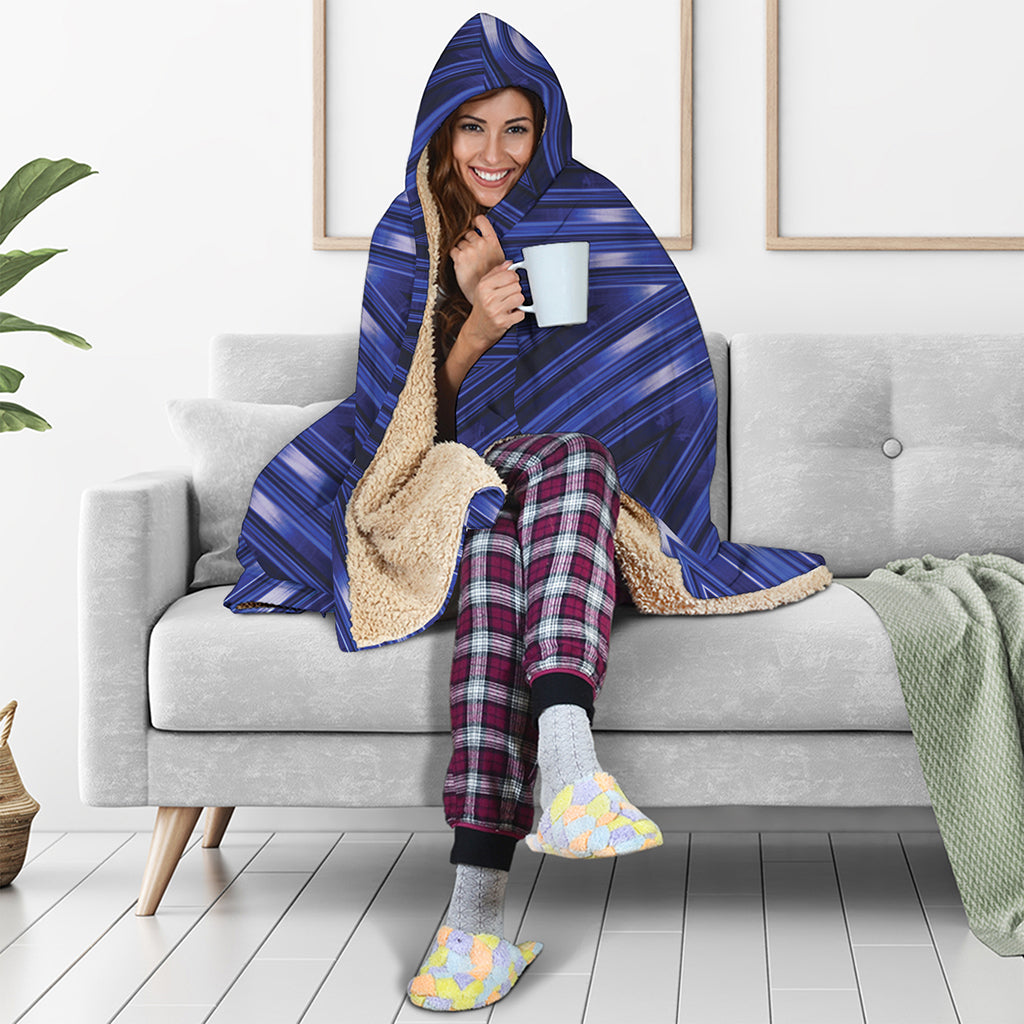Blue Kaleidoscope Print Hooded Blanket