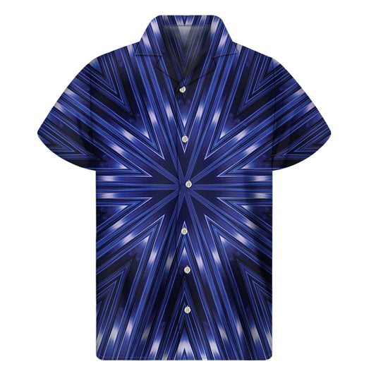 Blue Kaleidoscope Print Men's Short Sleeve Shirt