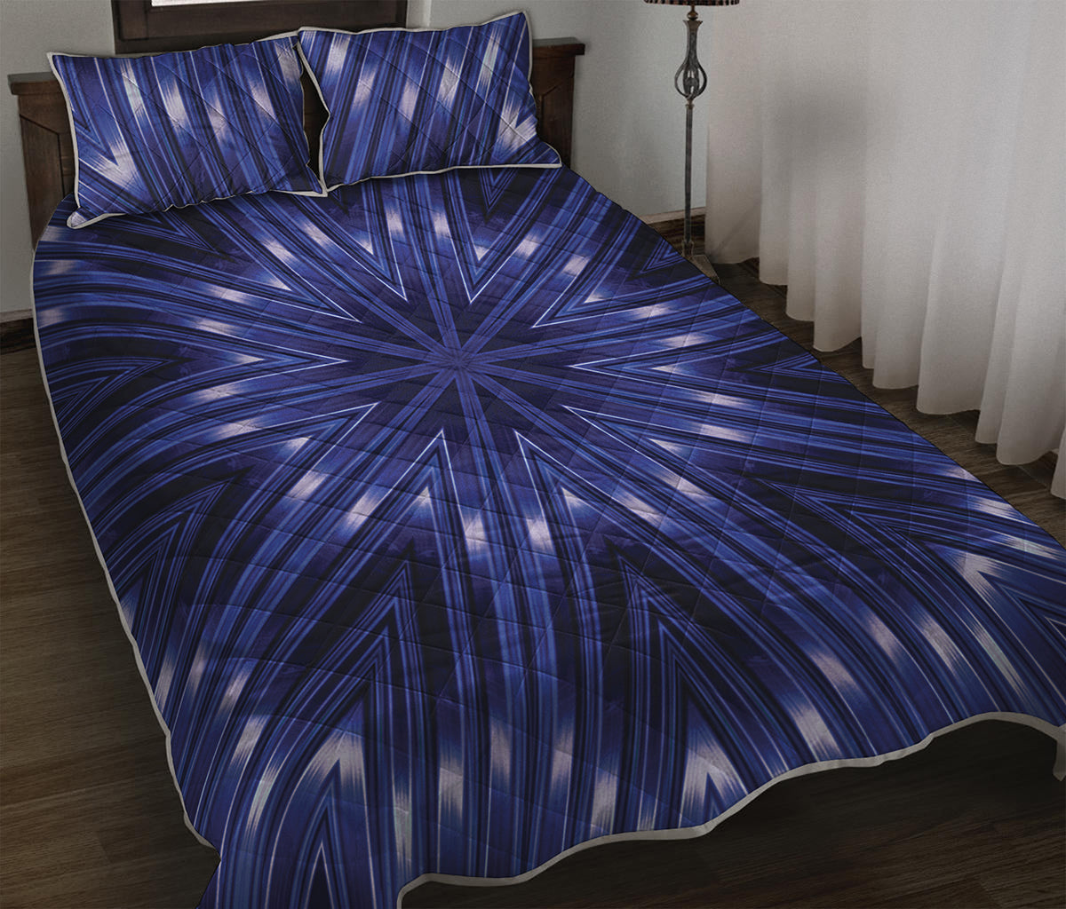 Blue Kaleidoscope Print Quilt Bed Set