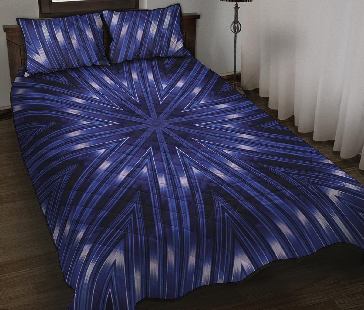 Blue Kaleidoscope Print Quilt Bed Set