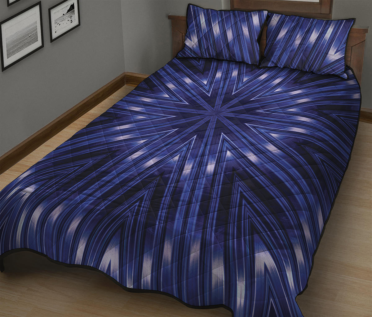 Blue Kaleidoscope Print Quilt Bed Set