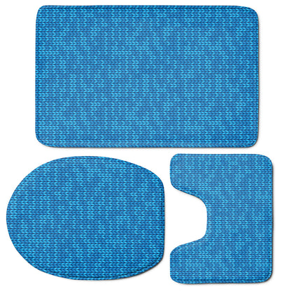 Blue Knitted Pattern Print 3 Piece Bath Mat Set