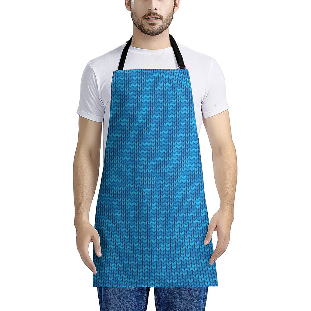 Blue Knitted Pattern Print Apron