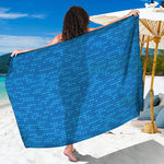 Blue Knitted Pattern Print Beach Sarong Wrap