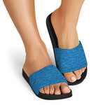 Blue Knitted Pattern Print Black Slide Sandals