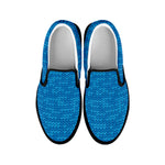 Blue Knitted Pattern Print Black Slip On Shoes