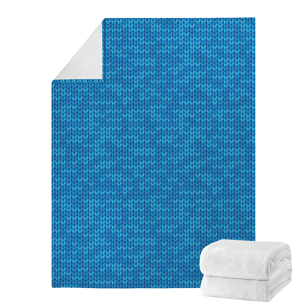 Blue Knitted Pattern Print Blanket