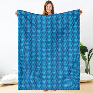 Blue Knitted Pattern Print Blanket