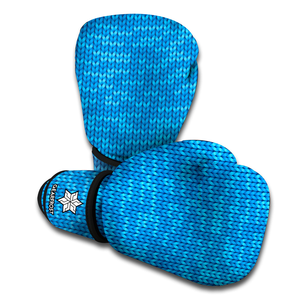 Blue Knitted Pattern Print Boxing Gloves