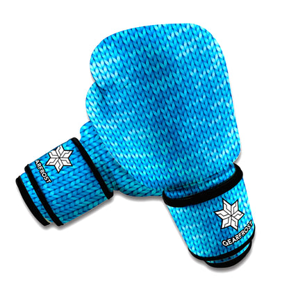 Blue Knitted Pattern Print Boxing Gloves