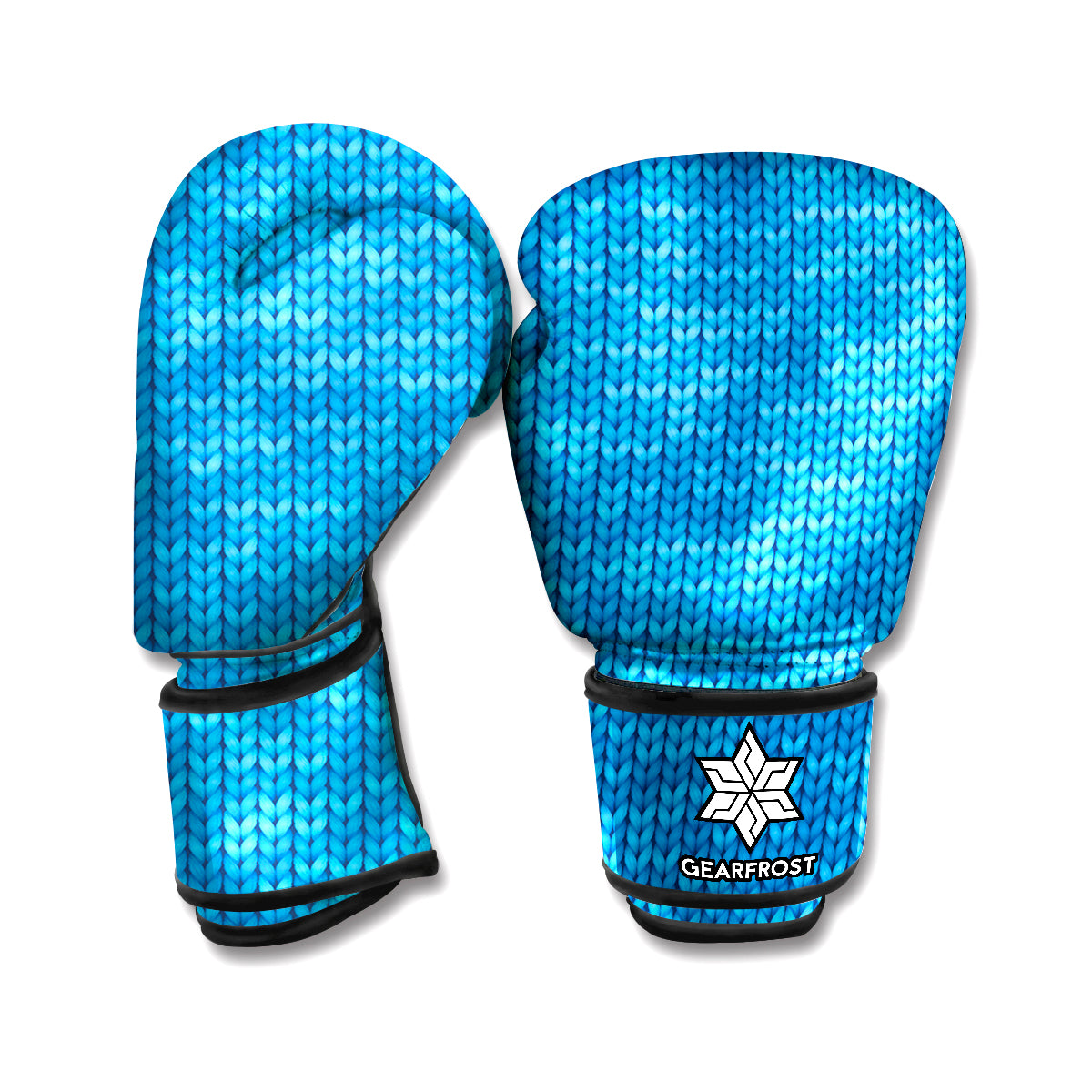 Blue Knitted Pattern Print Boxing Gloves