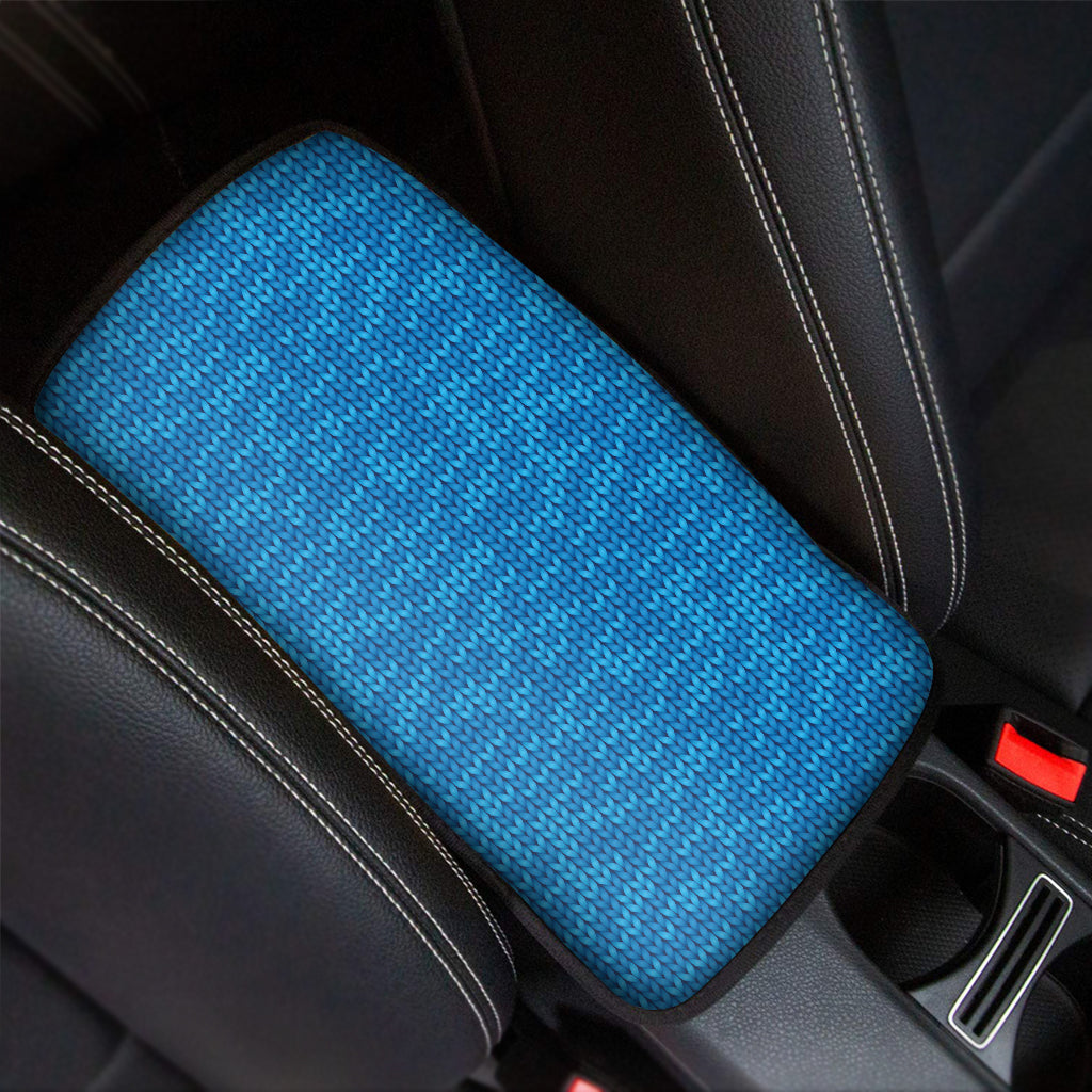 Blue Knitted Pattern Print Car Center Console Cover