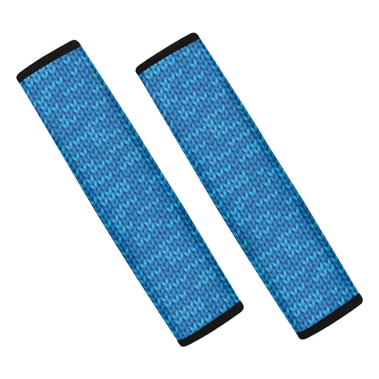 Blue Knitted Pattern Print Car Seat Belt Covers