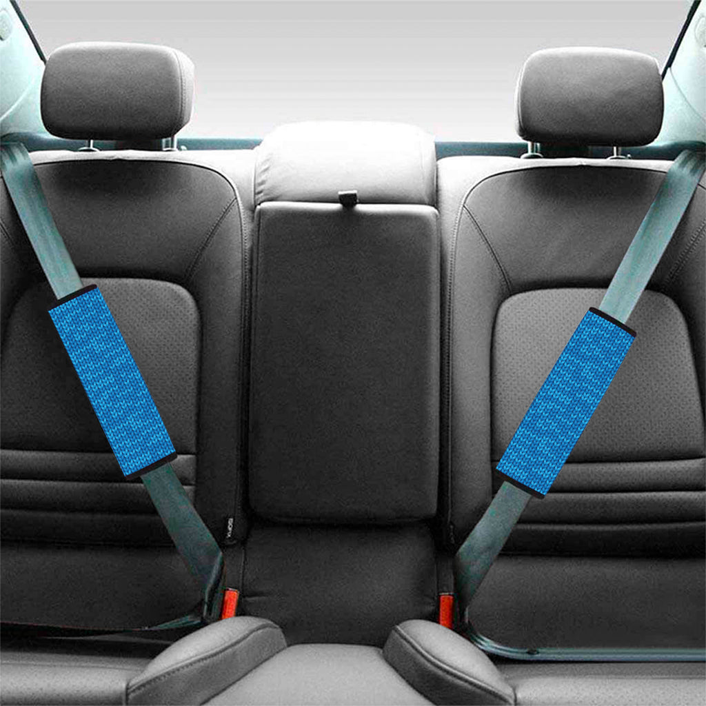 Blue Knitted Pattern Print Car Seat Belt Covers