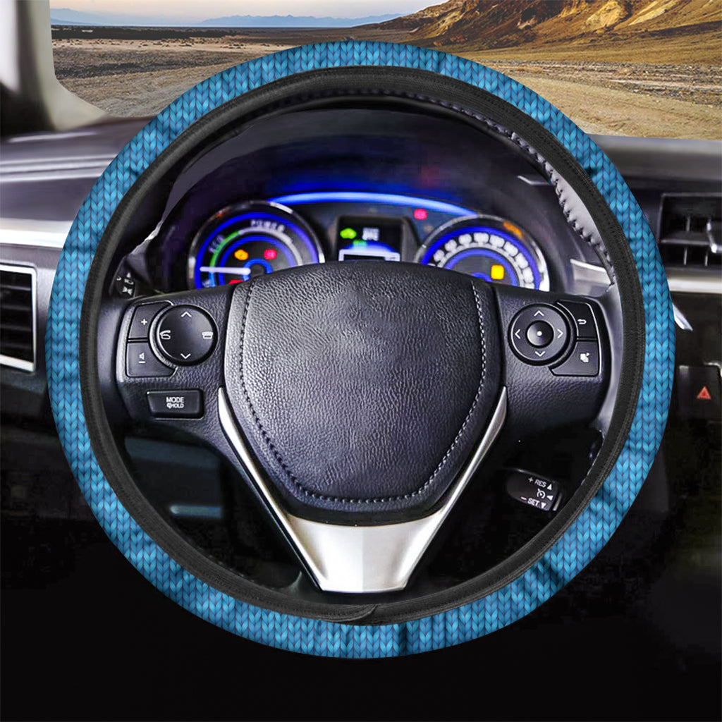 Blue Knitted Pattern Print Car Steering Wheel Cover