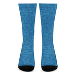 Blue Knitted Pattern Print Crew Socks