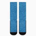 Blue Knitted Pattern Print Crew Socks