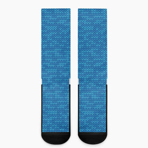 Blue Knitted Pattern Print Crew Socks