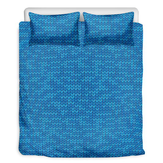 Blue Knitted Pattern Print Duvet Cover Bedding Set