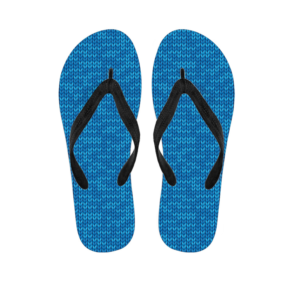 Blue Knitted Pattern Print Flip Flops