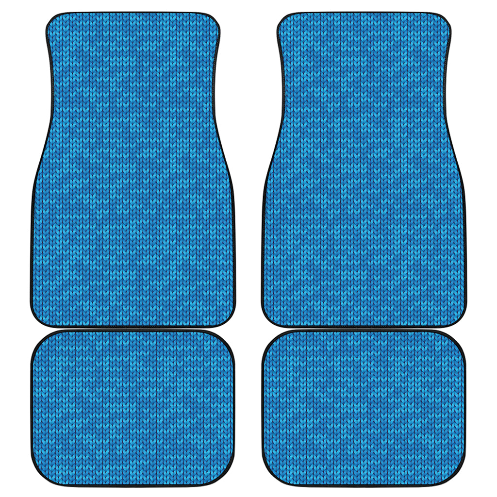 Blue Knitted Pattern Print Front and Back Car Floor Mats