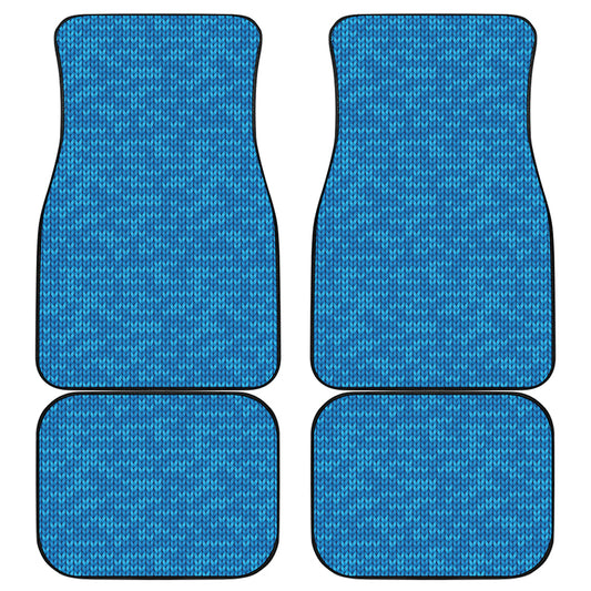 Blue Knitted Pattern Print Front and Back Car Floor Mats