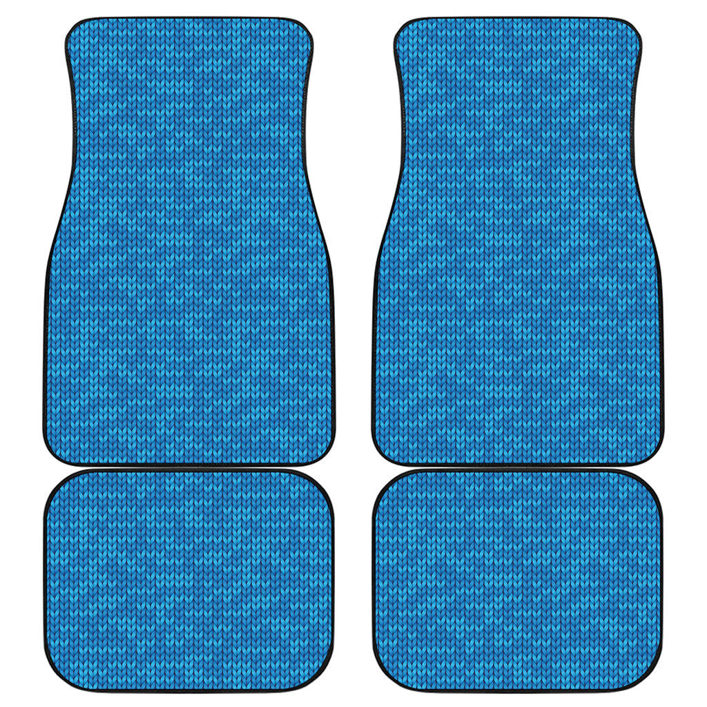 Blue Knitted Pattern Print Front and Back Car Floor Mats