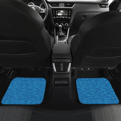 Blue Knitted Pattern Print Front and Back Car Floor Mats
