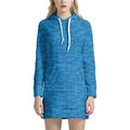 Blue Knitted Pattern Print Pullover Hoodie Dress