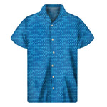 Blue Knitted Pattern Print Men's Short Sleeve Shirt